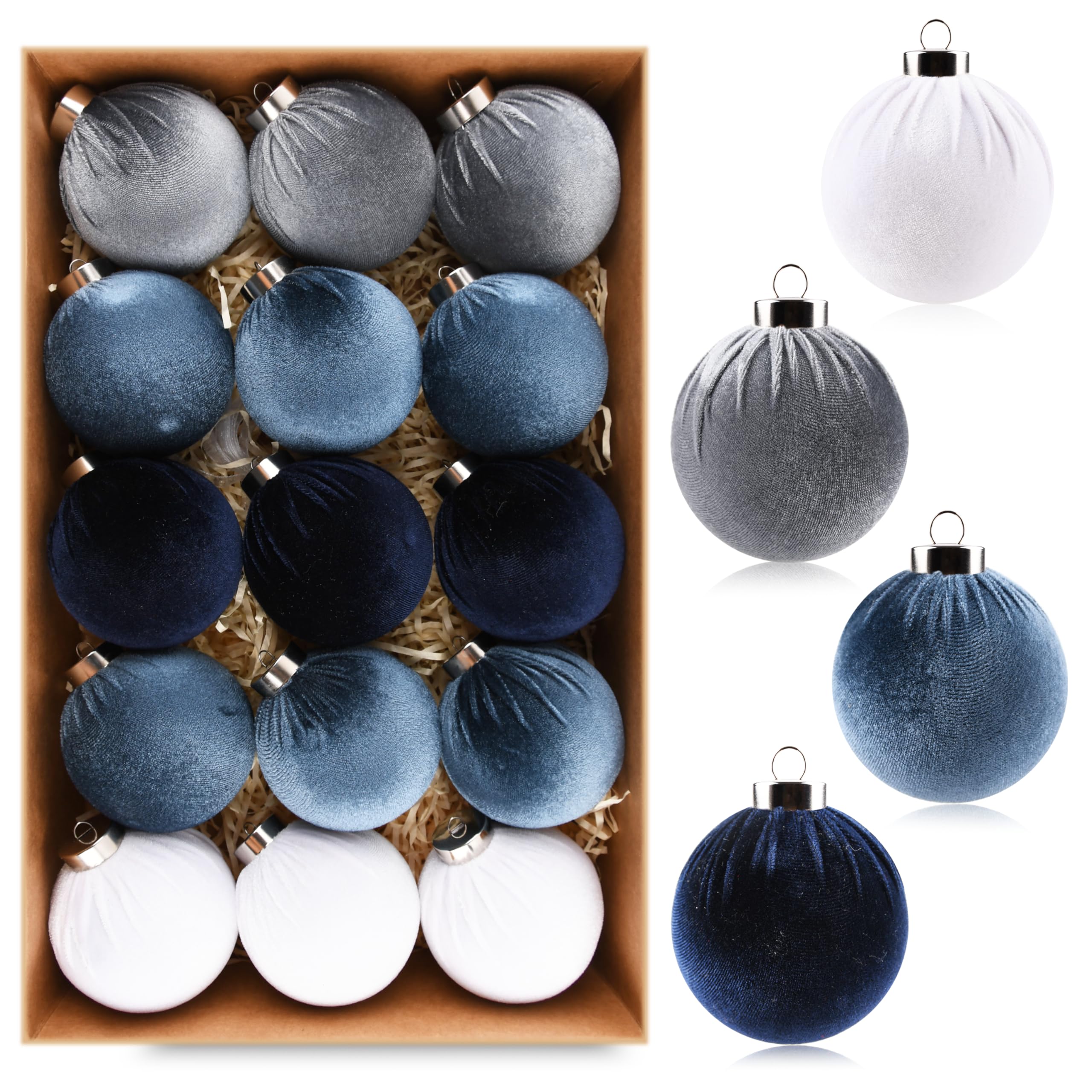 Brown Velvet Christmas Tree Ornaments - 15pcs Shatterproof Christmas Balls for Xmas Trees Decorations - Multicolor Brown Neutral Beige, 80mm 3.15inch